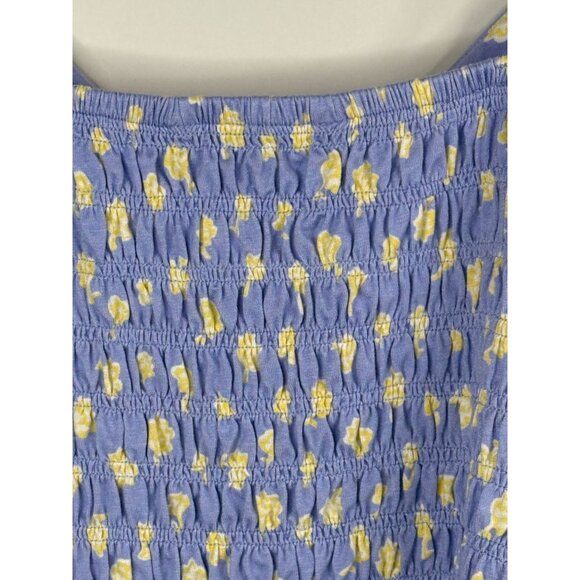 French Connection Top Womens XL Shirt Blue Yellow Floral Smocked Casual Summer - Picture 12 of 15